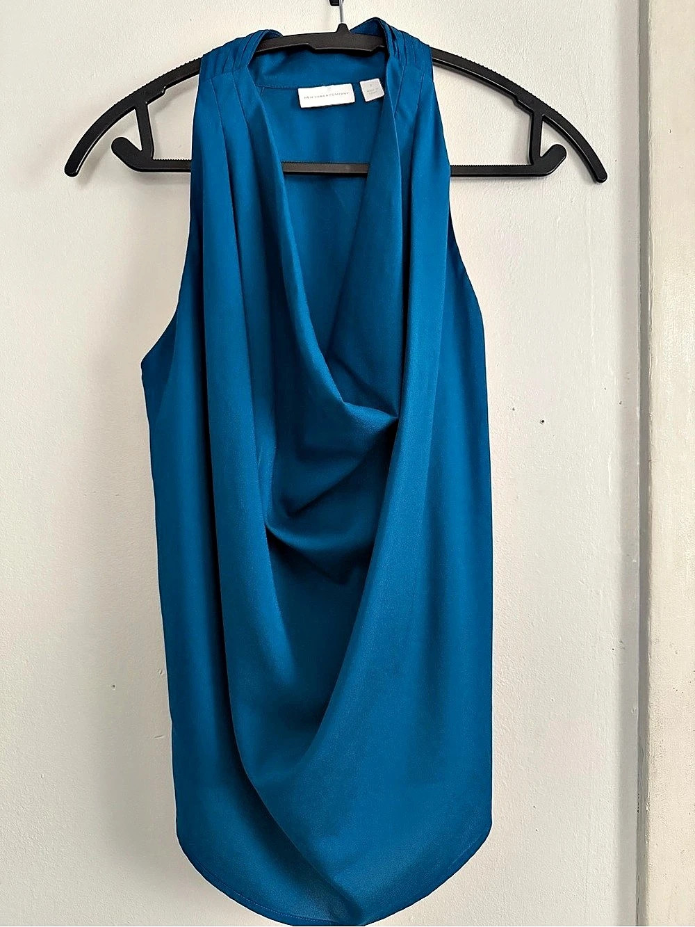 New York & Company Draped Blue Tank Top Size Small